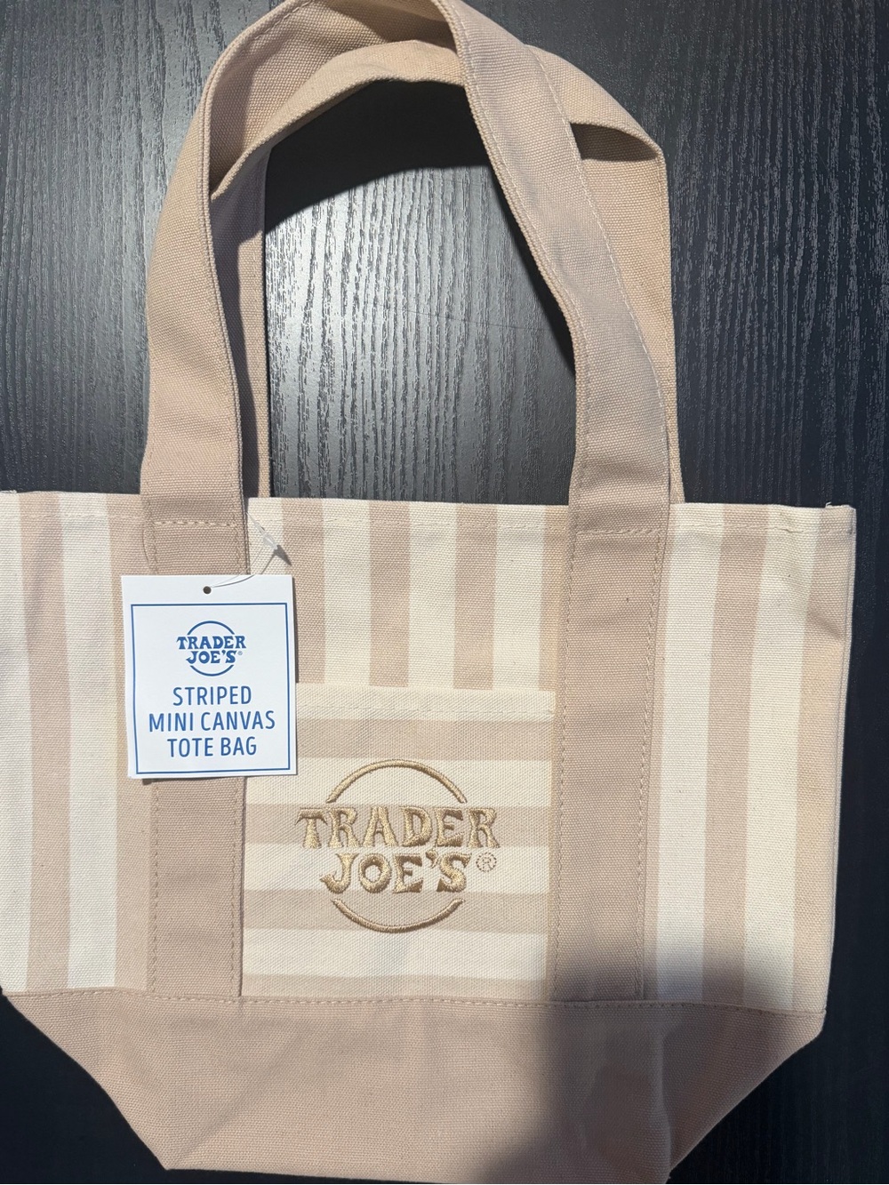 Trader Joe's Striped Mini Canvas Tote Bag in Beige